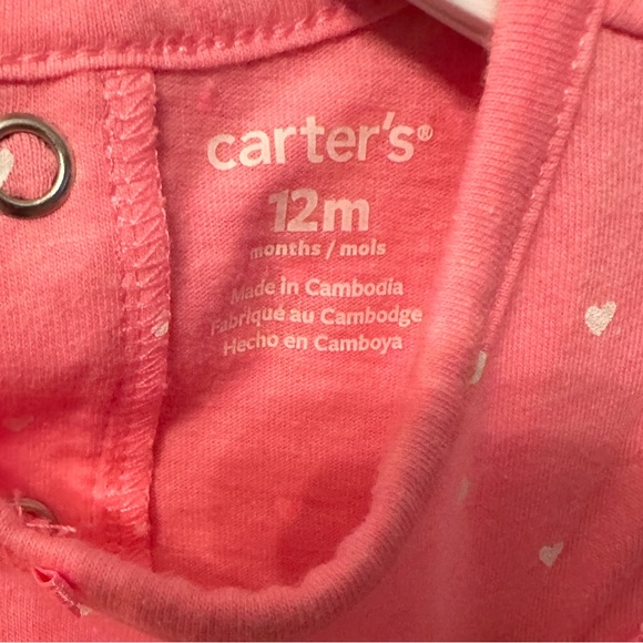 Carter’s Pink And White Heart Print One Piece Dress Bloomer Outfit 12 Months - Picture 2 of 3